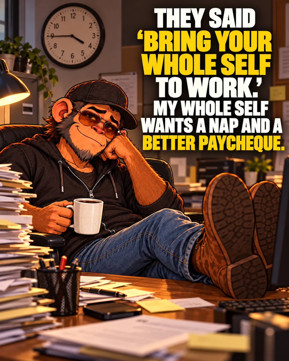 They said “bring your whole self to work.” My whole self wants a nap and a better paycheck.